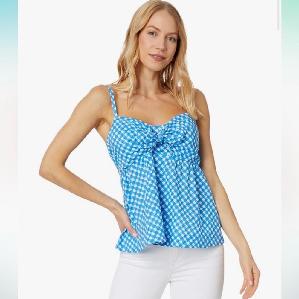 Lilly Pulitzer Boca Blue Double Checking Mitzi Cotton Cami Tank Top Size 16 EUC